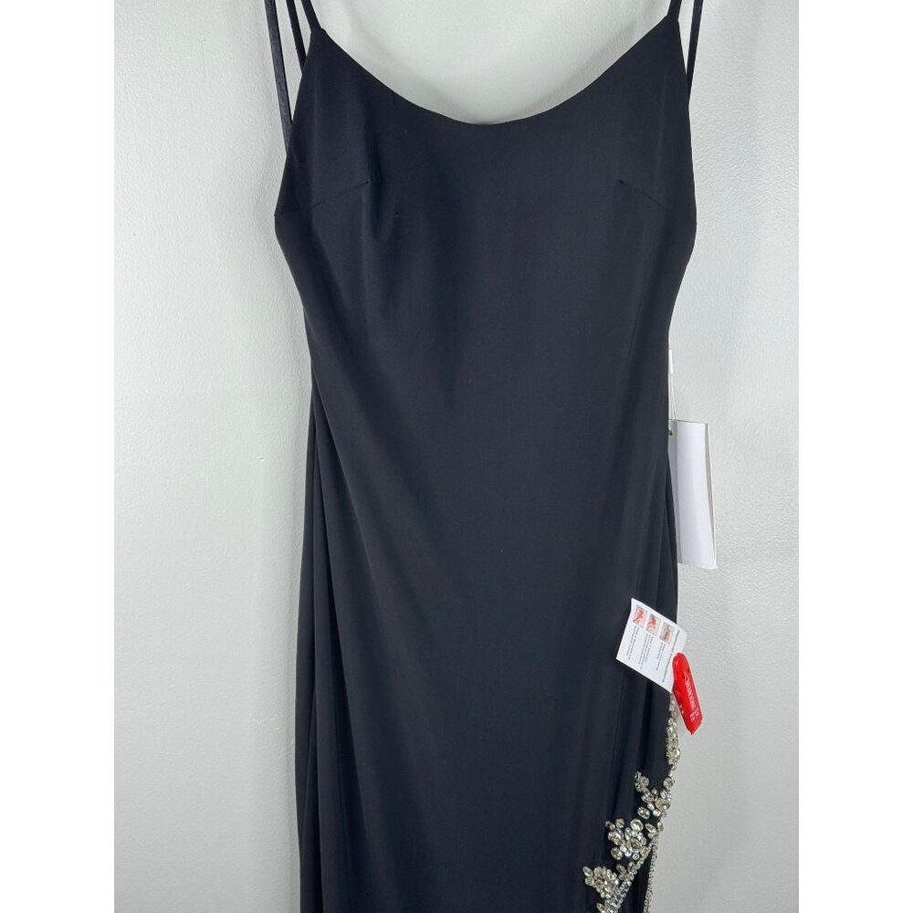 MAC DUGGAL Black Maxi DRESS Size 2 Rhinestone Side Slit Cami Bodycon 42002 New - Picture 5 of 8